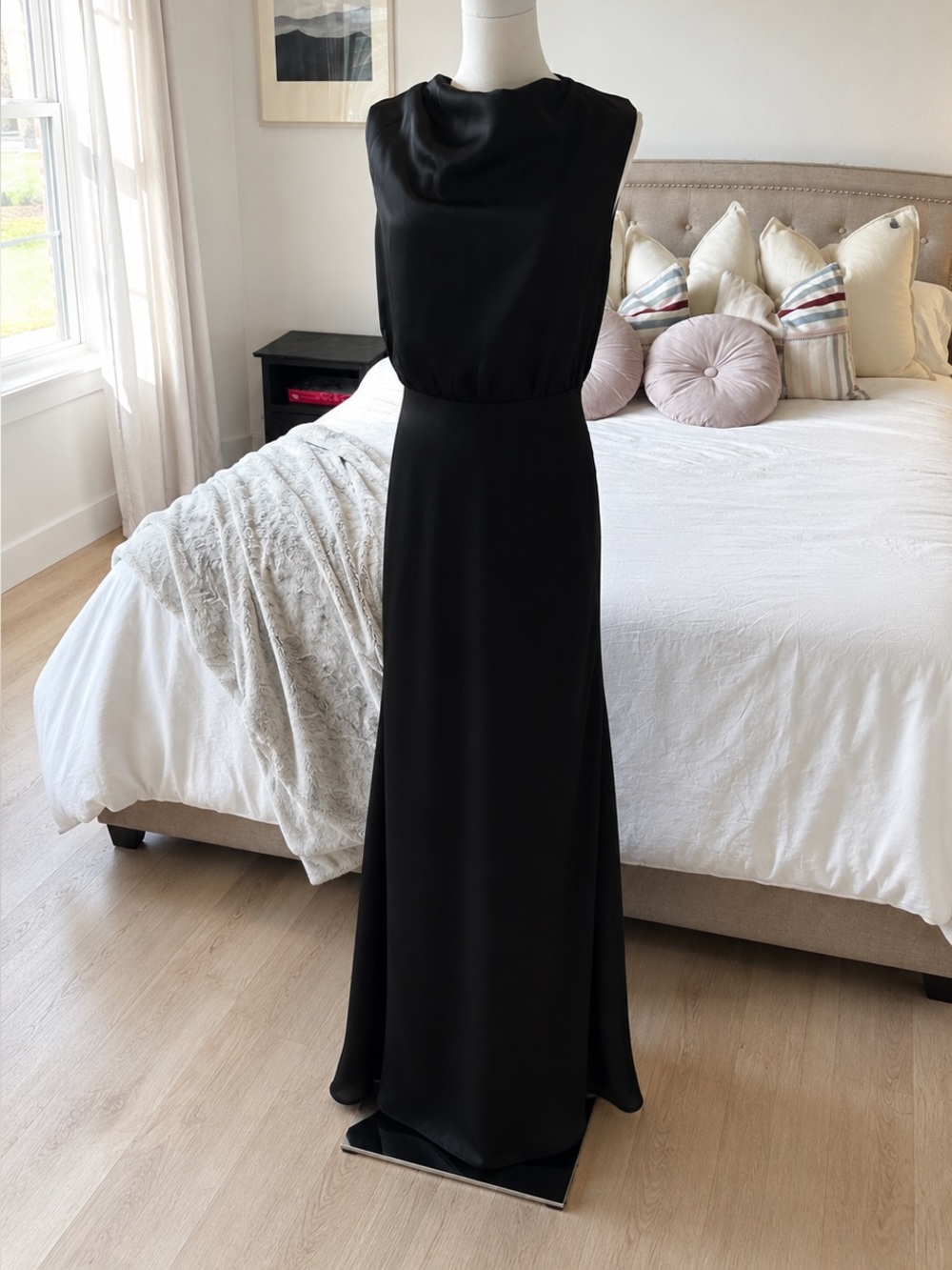 Lulus Ada Satin Maxi Dress Women Formal Minimalist Preppy Large Black - Picture 7 of 13